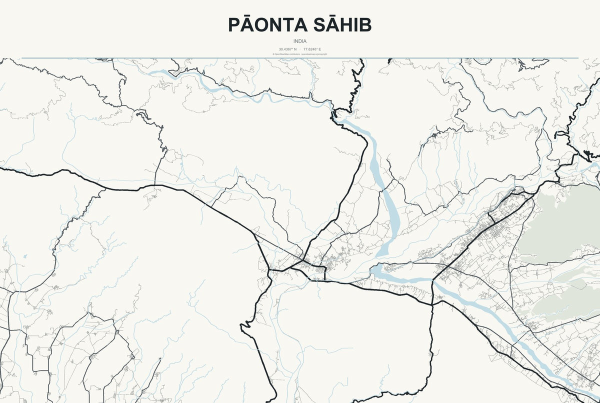 Pāonta Sāhib, India City Map Aluminum Sign in Headline Atlas style