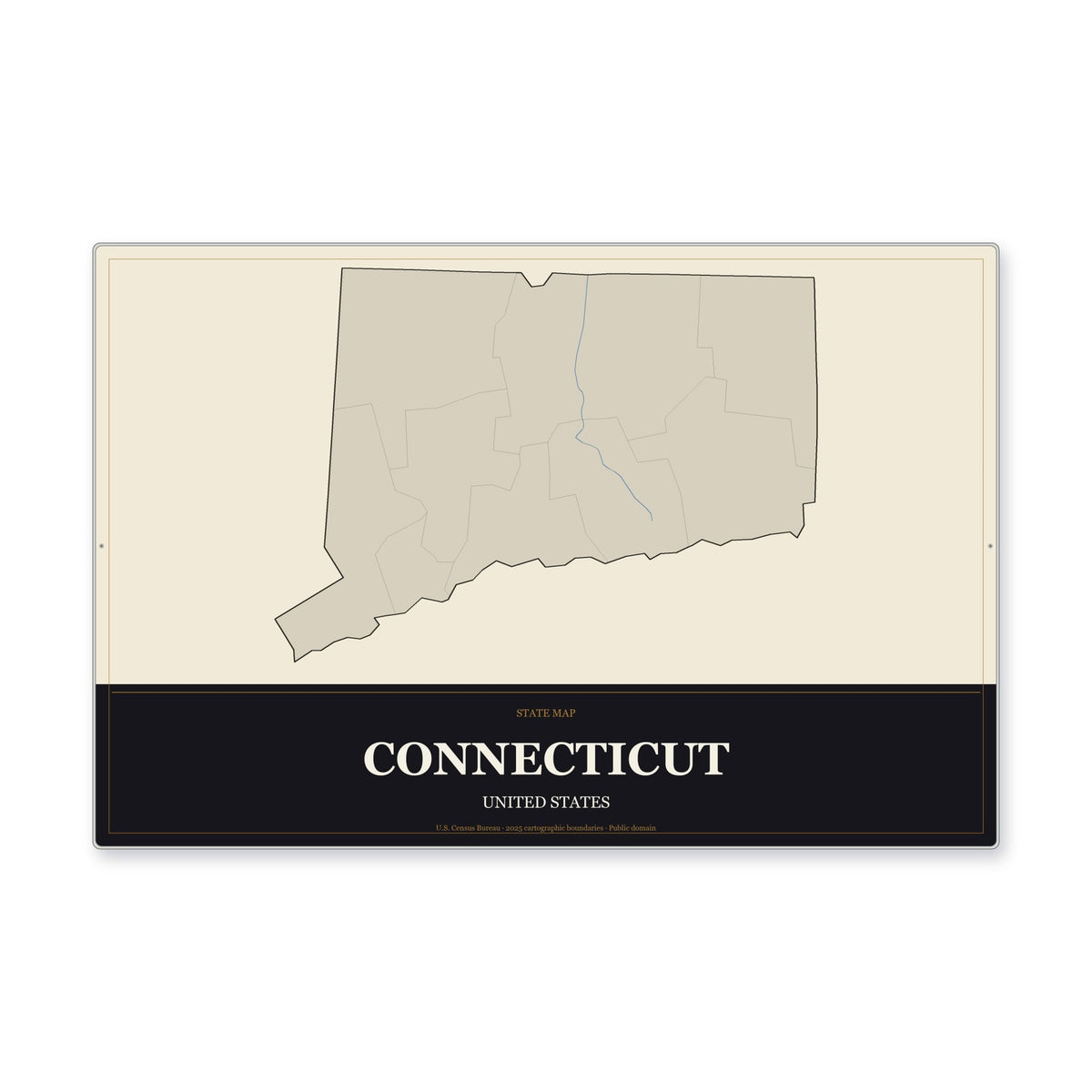 Connecticut state map aluminum sign in Museum Plaque style