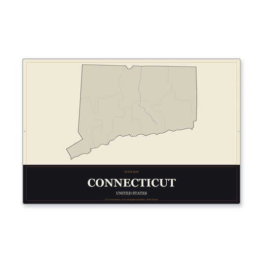 Connecticut state map aluminum sign in Museum Plaque style