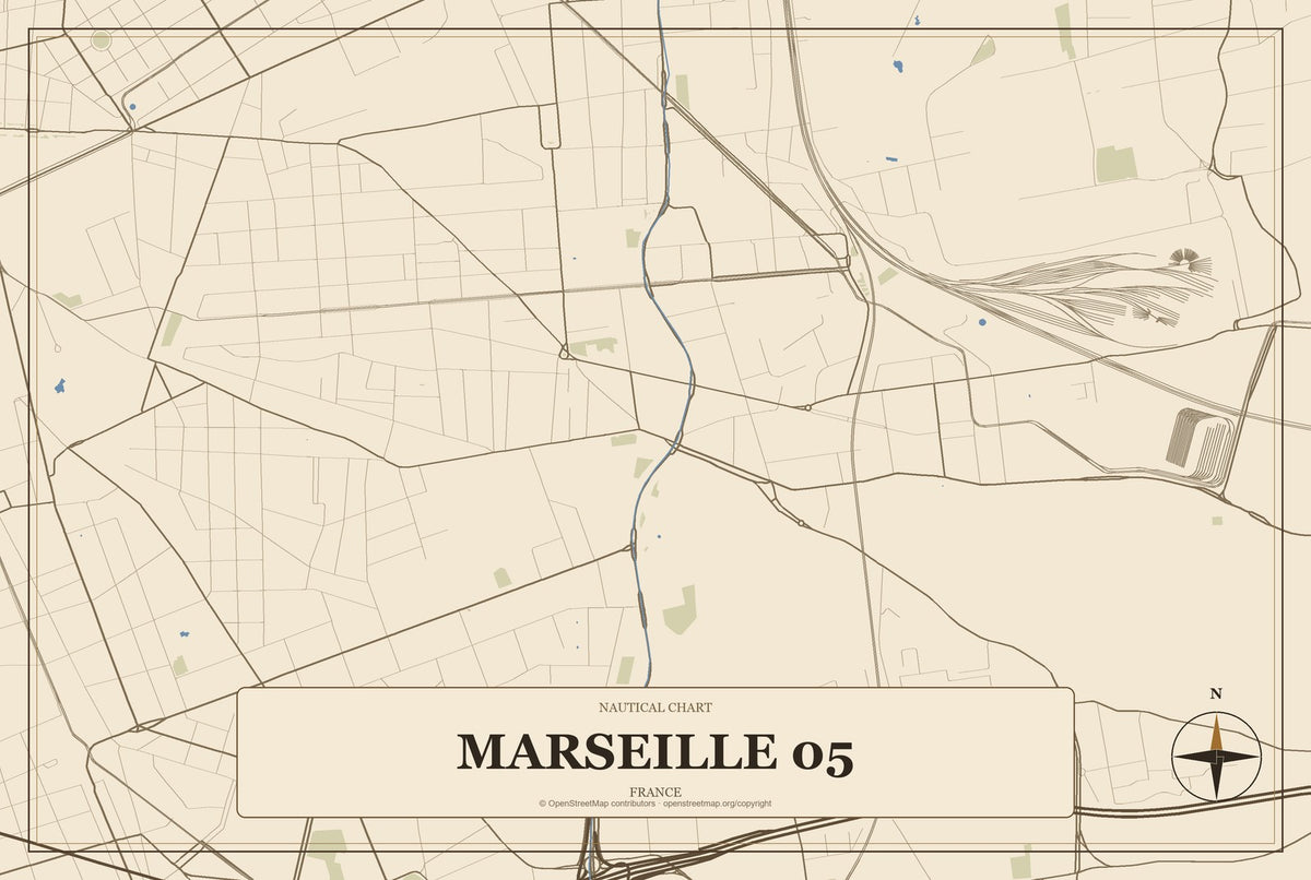 Marseille 05, France City Map Aluminum Sign in Heritage Nautical style