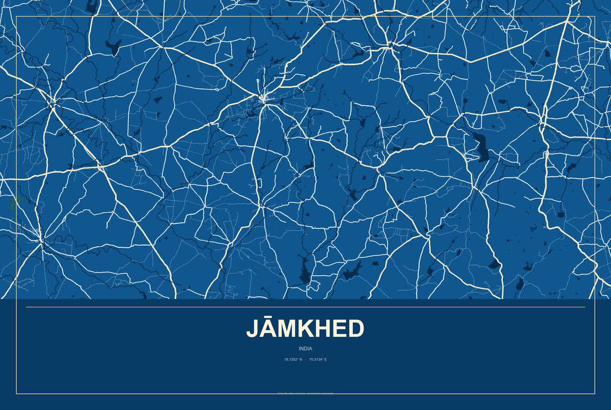 Jāmkhed, India City Map Aluminum Sign in Harbor Cobalt style