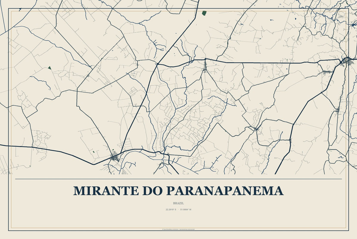 Mirante do Paranapanema, Brazil City Map Aluminum Sign in Coastal Cutout style