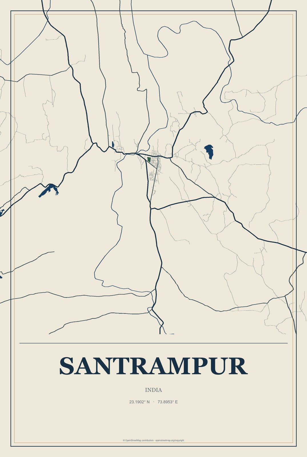 Santrampur, India City Map Aluminum Sign in Coastal Cutout style