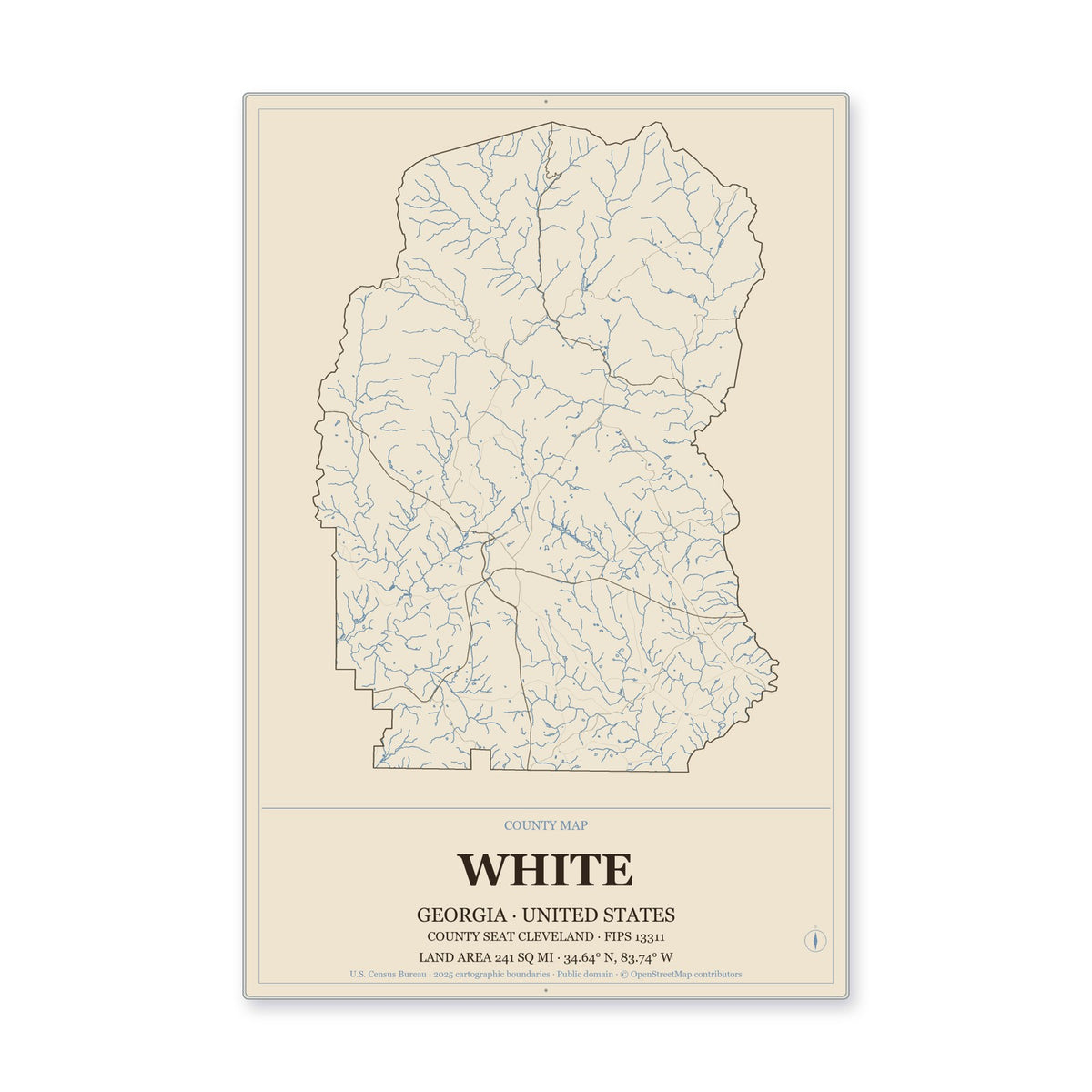 White County, Georgia Map Aluminum Sign in Heritage Nautical style