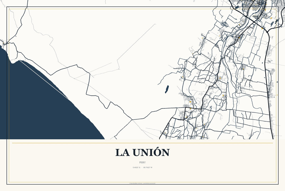 La Unión, Peru City Map Aluminum Sign in Citrine Modern style