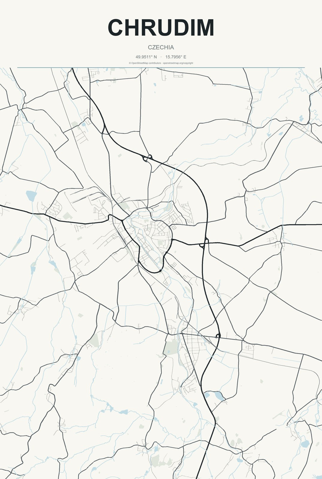 Chrudim, Czechia City Map Aluminum Sign in Headline Atlas style