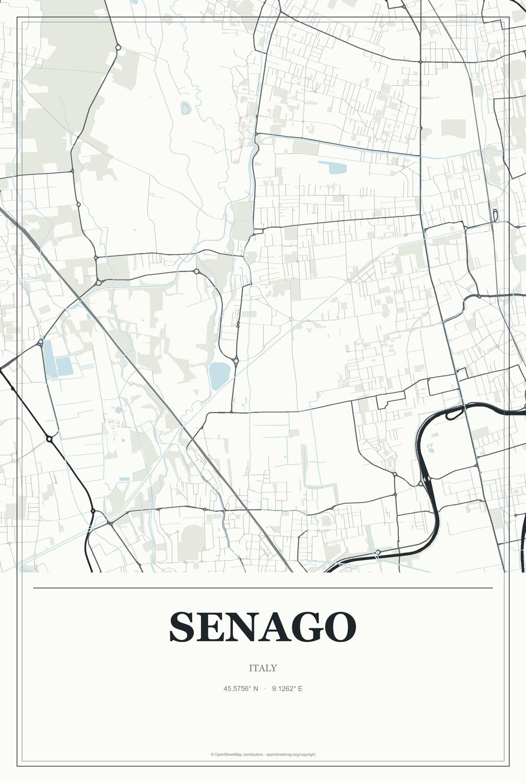 Senago, Italy City Map Aluminum Sign in Gallery Air style