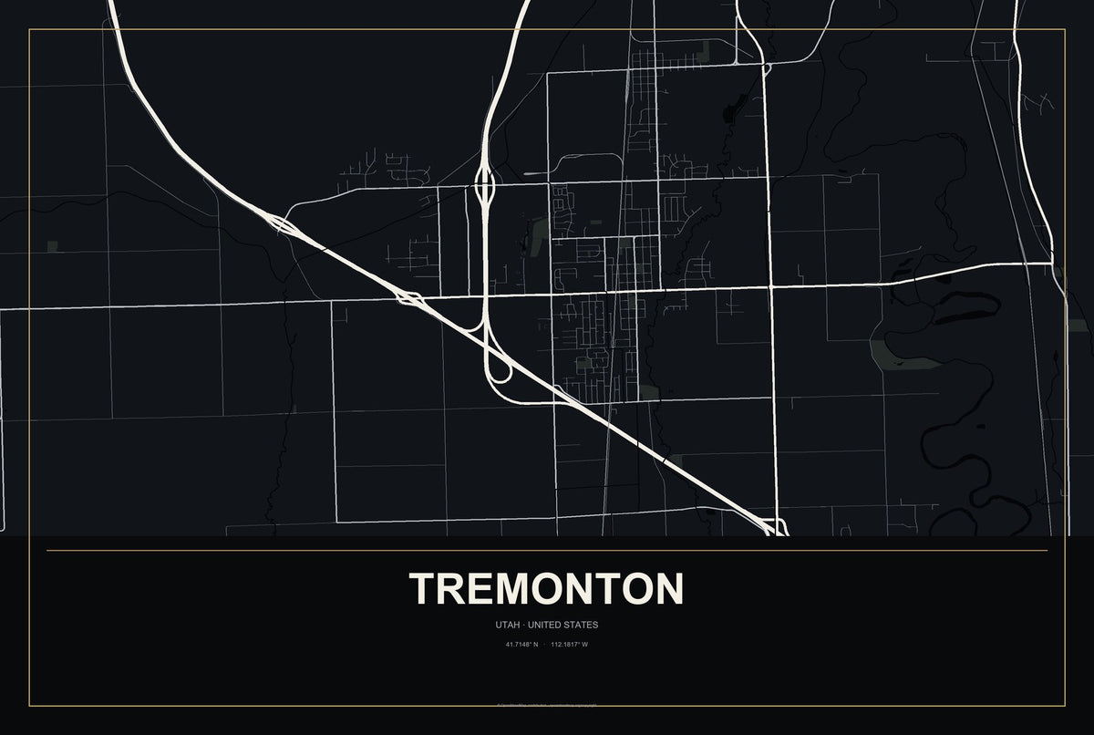 Tremonton, Utah City Map Aluminum Sign in Metropolitan Noir style