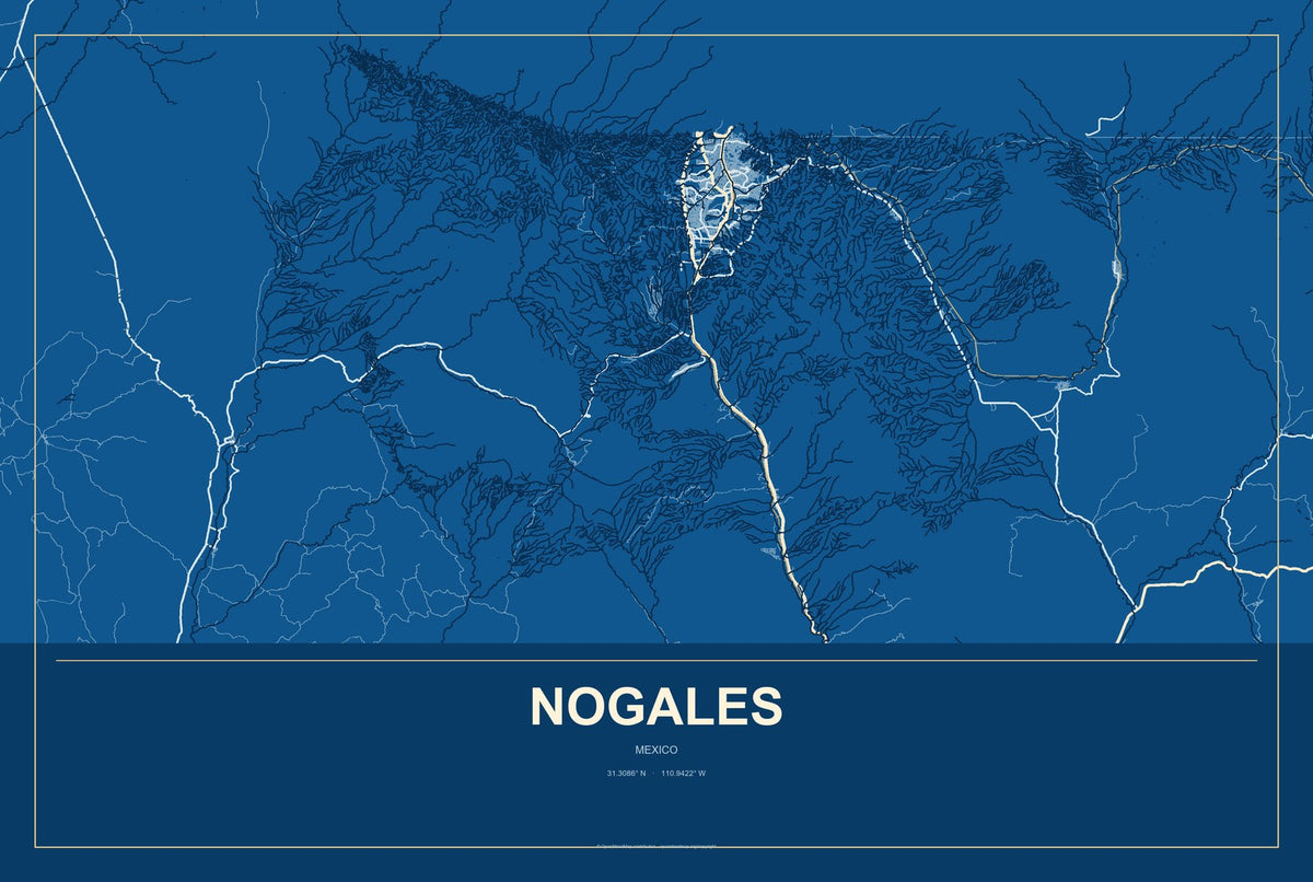 Nogales, Veracruz, Mexico City Map Aluminum Sign in Harbor Cobalt style