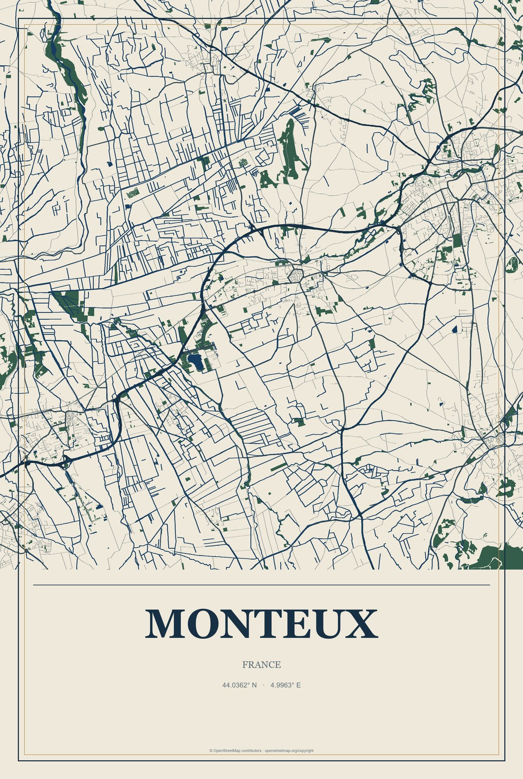 Monteux, France City Map Aluminum Sign in Coastal Cutout style
