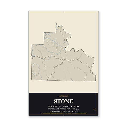Stone County, Arkansas Map Aluminum Sign in Museum Plaque style