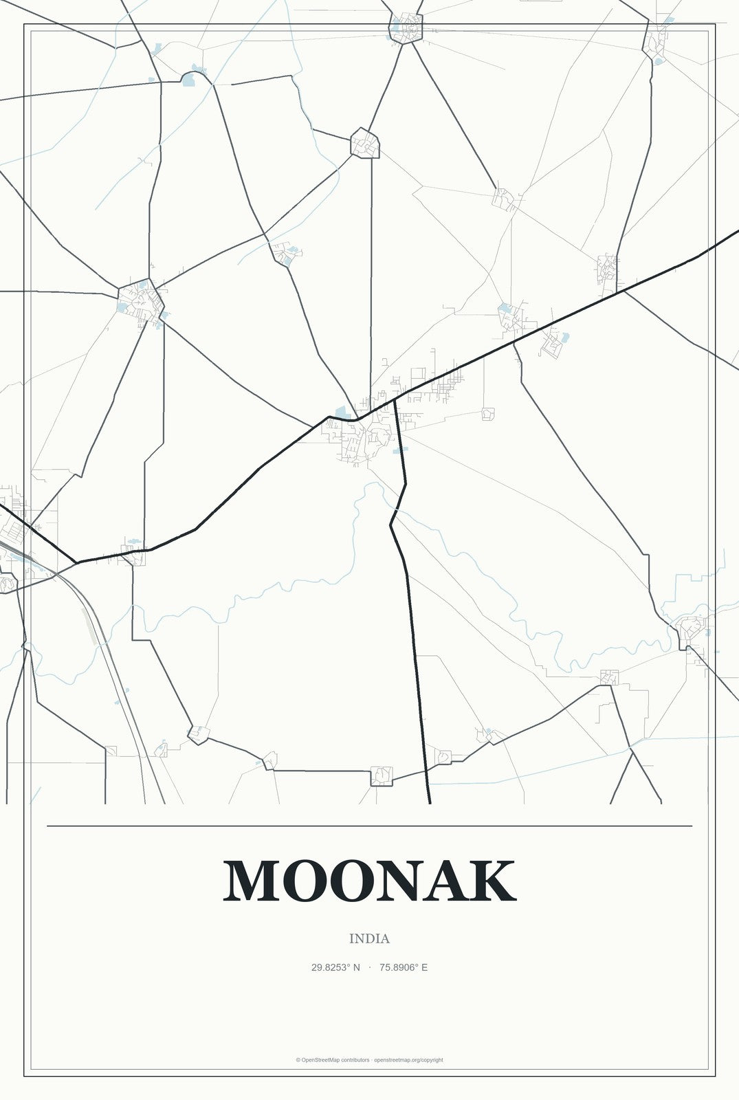 Moonak, India City Map Aluminum Sign in Gallery Air style