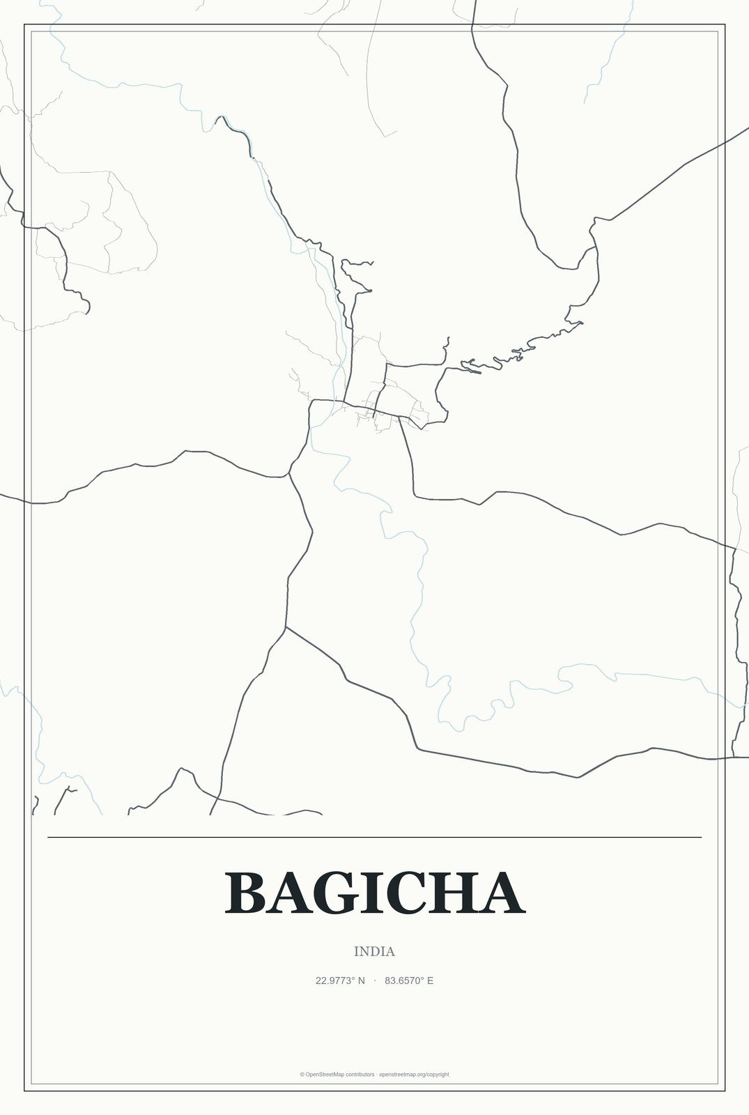 Bagicha, India City Map Aluminum Sign in Gallery Air style