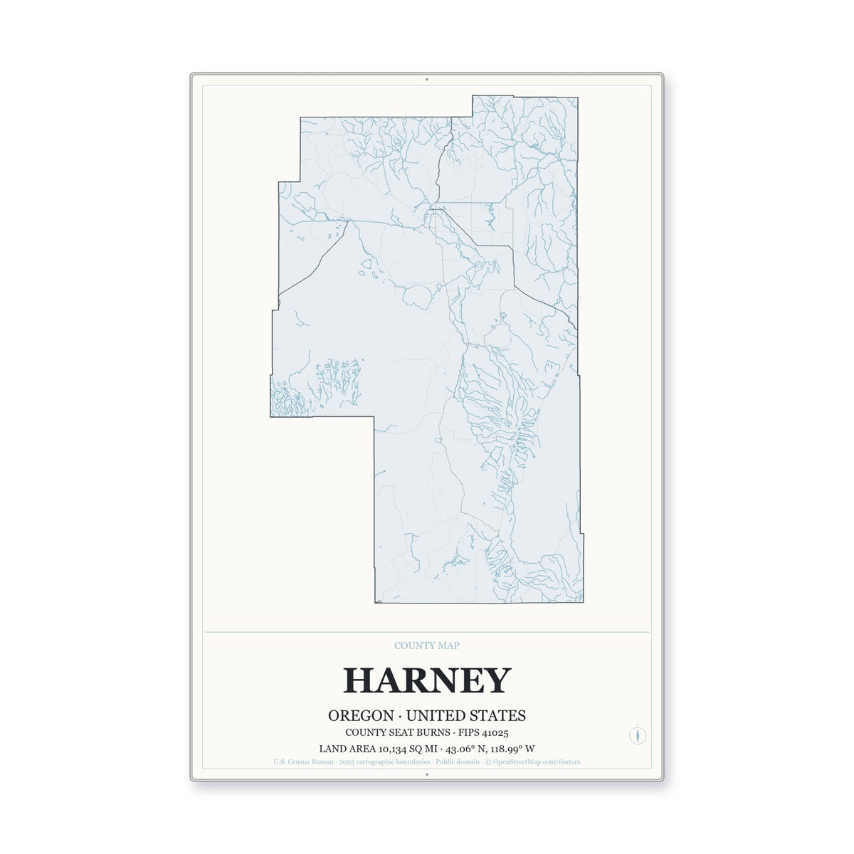 Harney County, Oregon Map Aluminum Sign in Gallery Air style