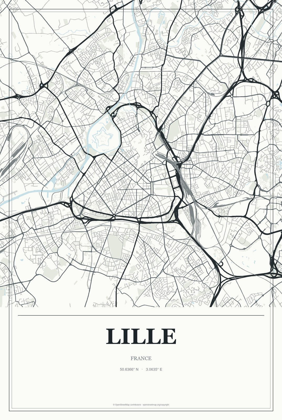Lille, France City Map Aluminum Sign in Gallery Air style