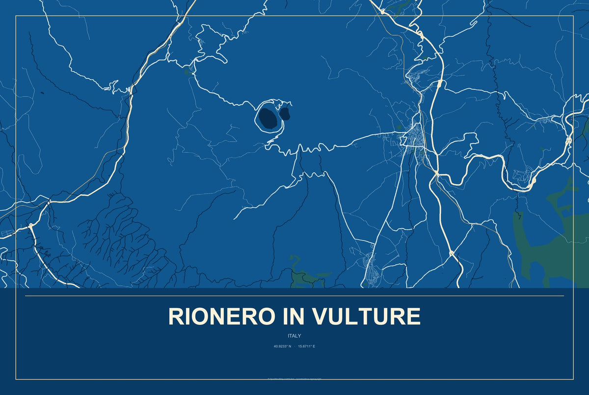Rionero in Vulture, Italy City Map Aluminum Sign in Harbor Cobalt style