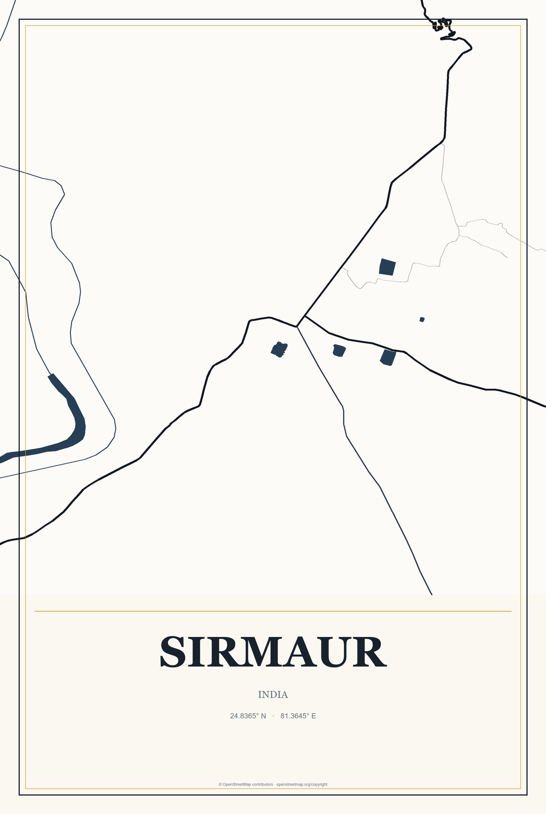 Sirmaur, India City Map Aluminum Sign in Citrine Modern style