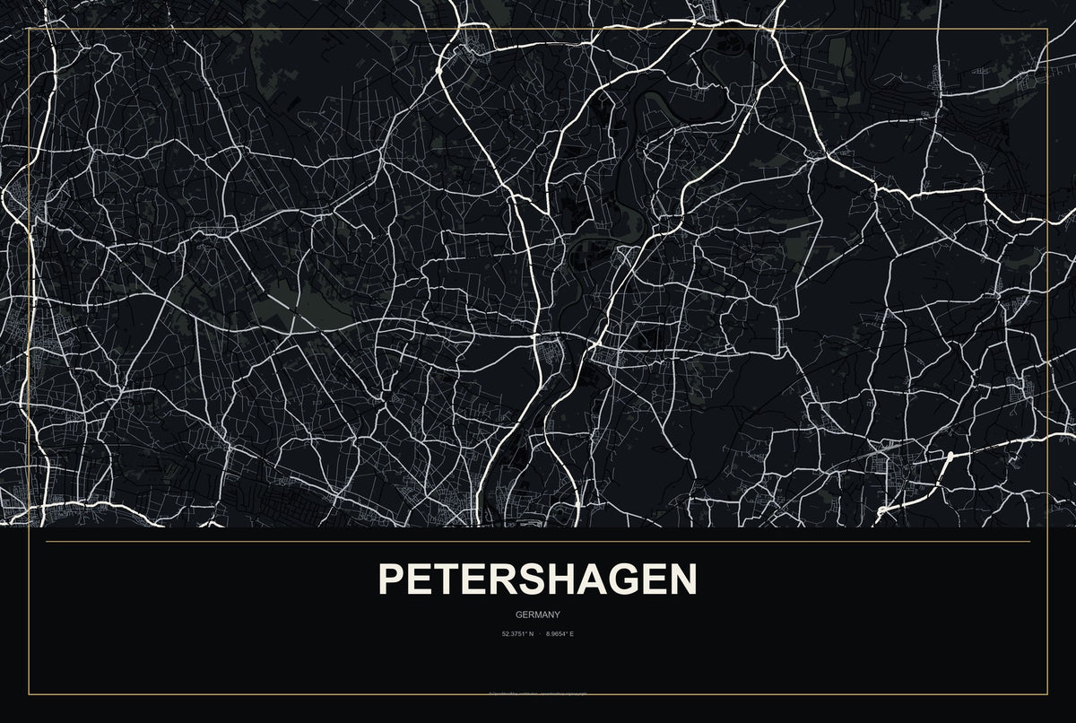 Petershagen, Brandenburg, Germany City Map Aluminum Sign in Metropolitan Noir style
