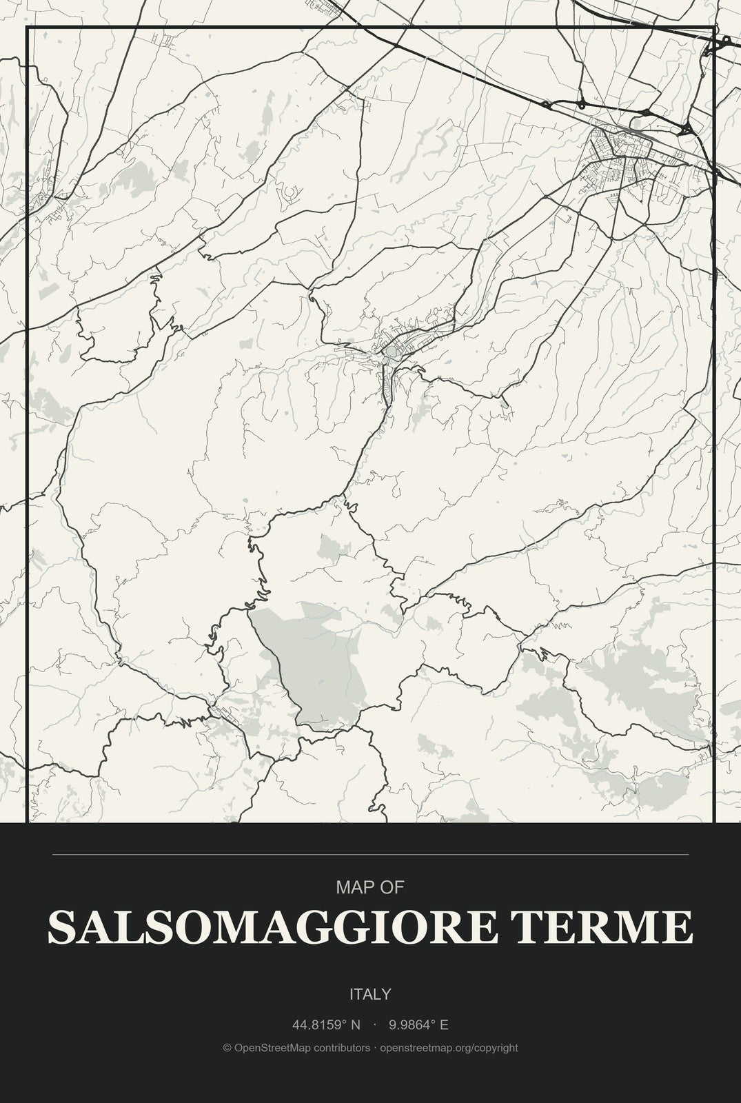 Salsomaggiore Terme, Italy City Map Aluminum Sign in Museum Plaque style