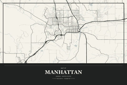 Manhattan, Kansas City Map Aluminum Sign in Museum Plaque style