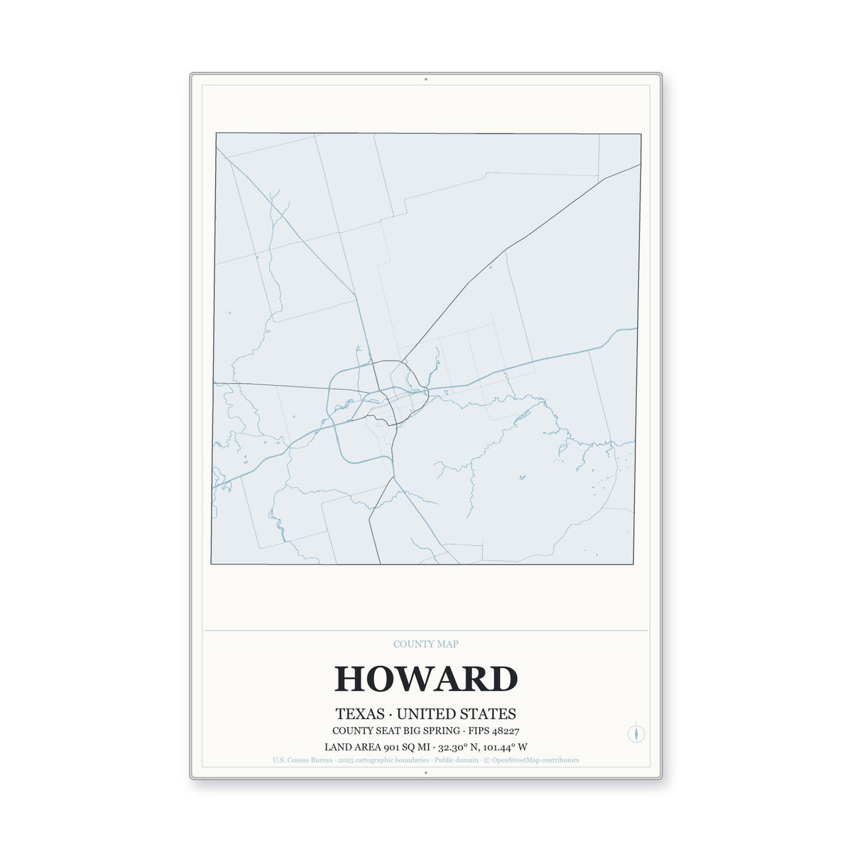 Howard County, Texas Map Aluminum Sign in Gallery Air style