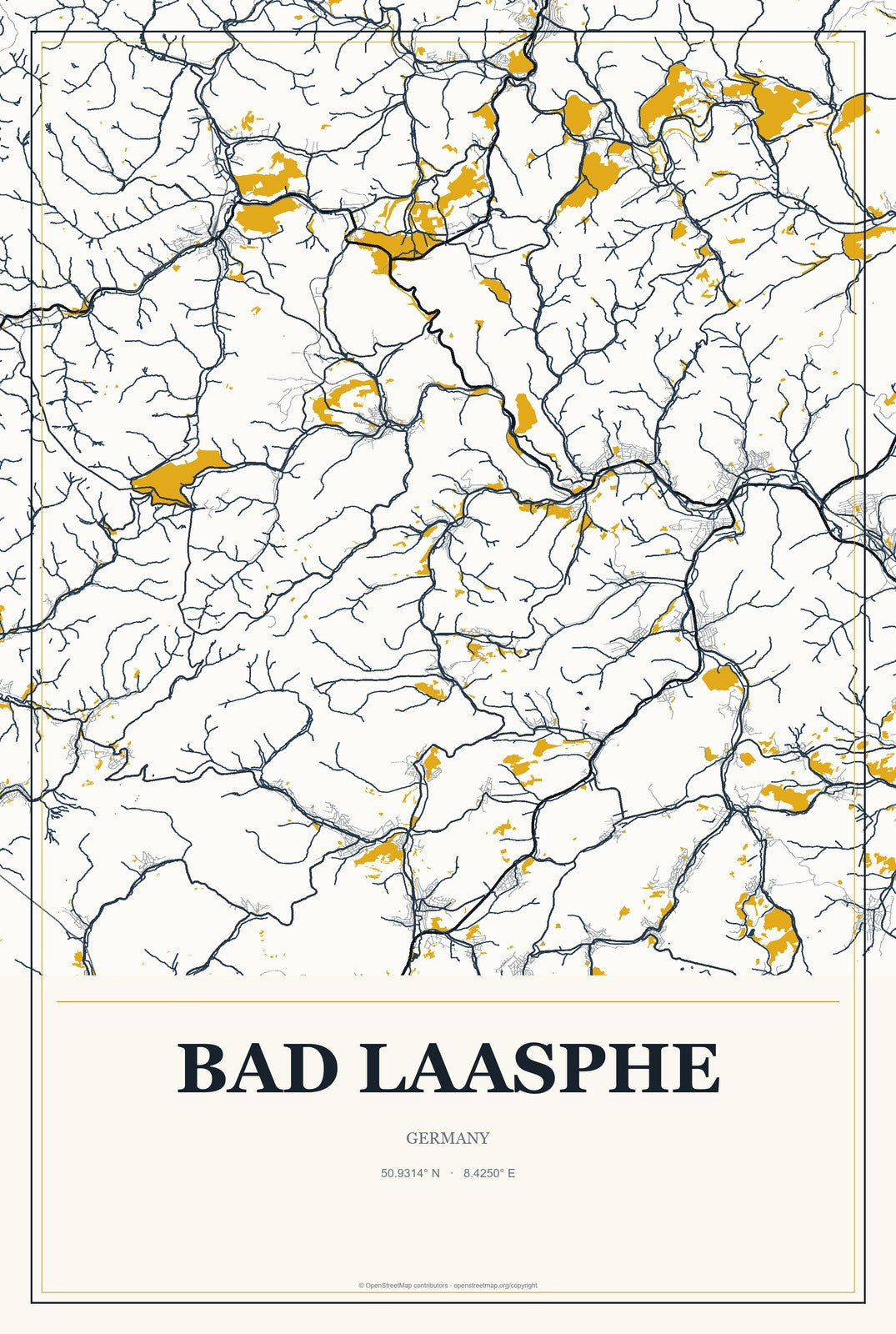 Bad Laasphe, Germany City Map Aluminum Sign in Citrine Modern style