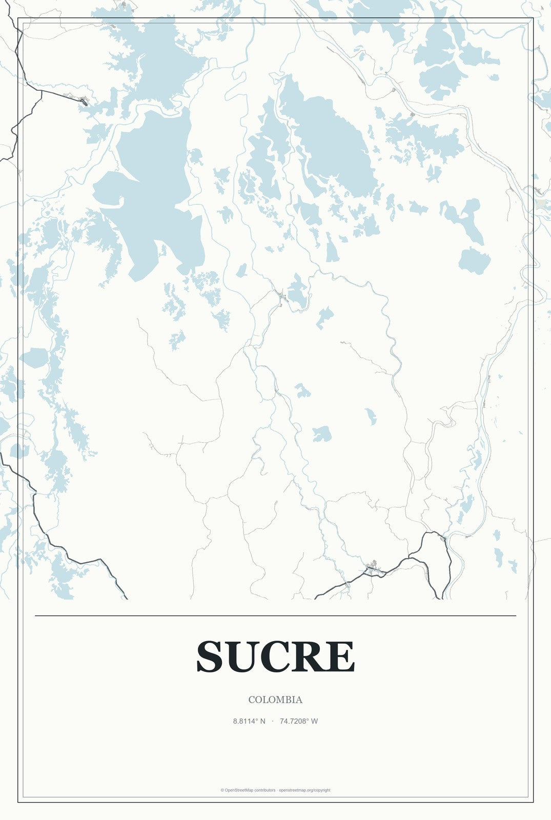 Sucre, Colombia City Map Aluminum Sign in Gallery Air style