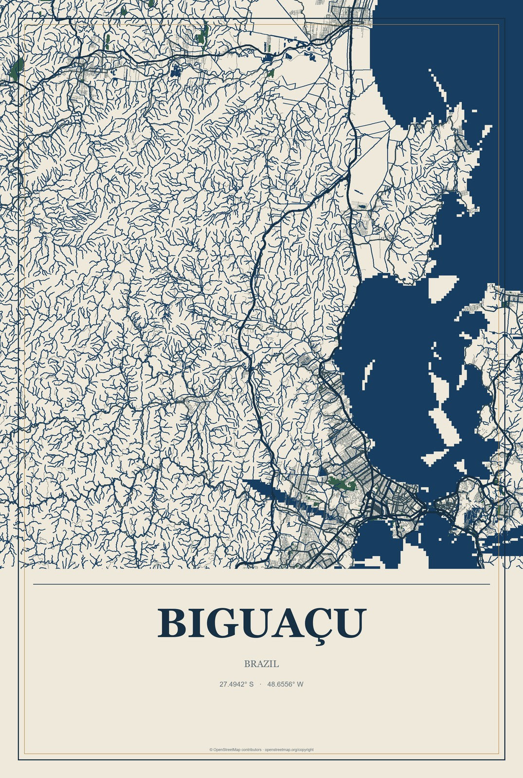 Biguaçu, Brazil City Map Aluminum Sign in Coastal Cutout style