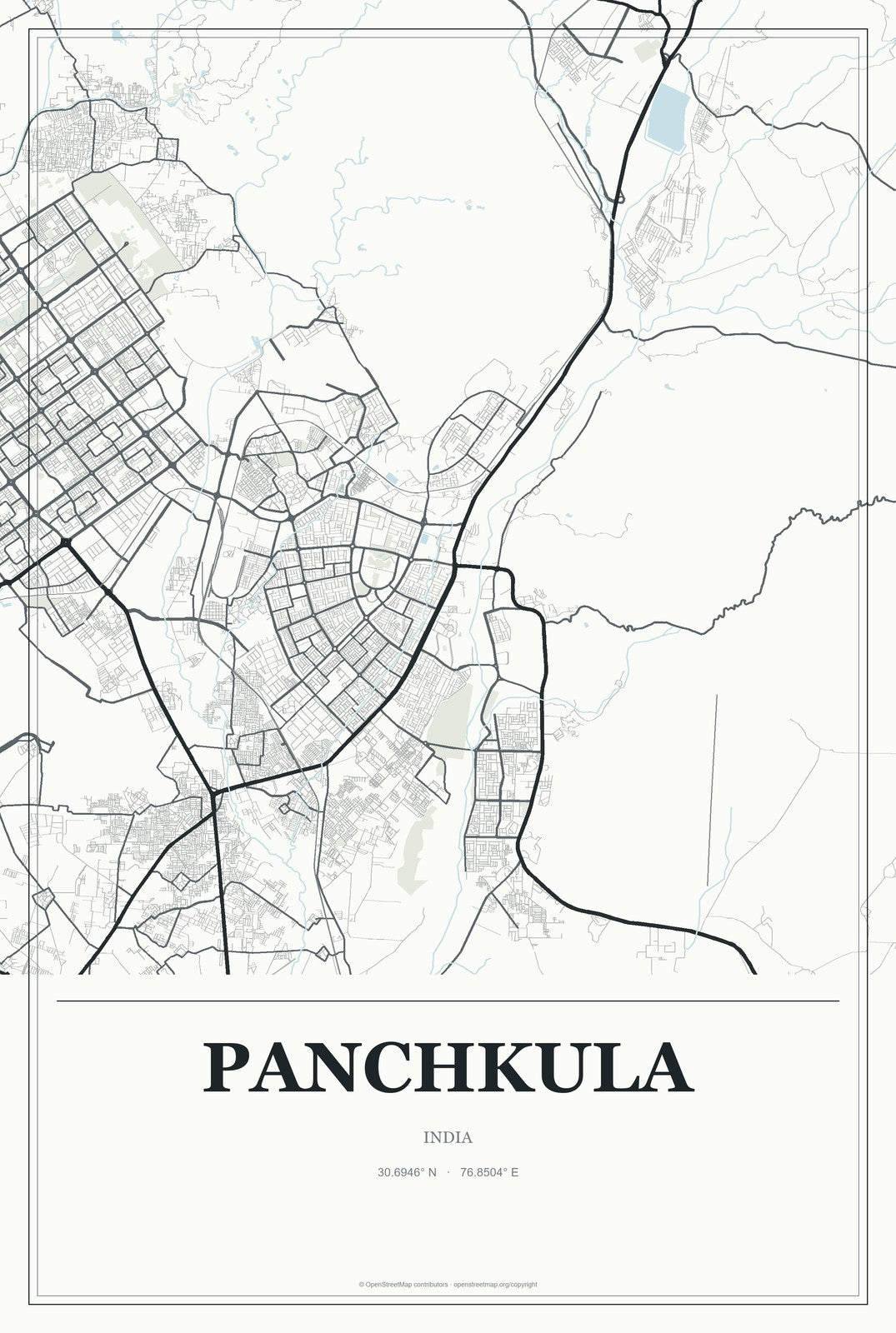 Panchkula, India City Map Aluminum Sign in Gallery Air style