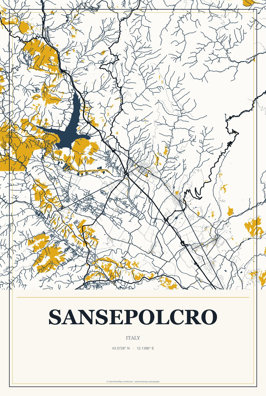 Sansepolcro, Italy City Map Aluminum Sign in Citrine Modern style