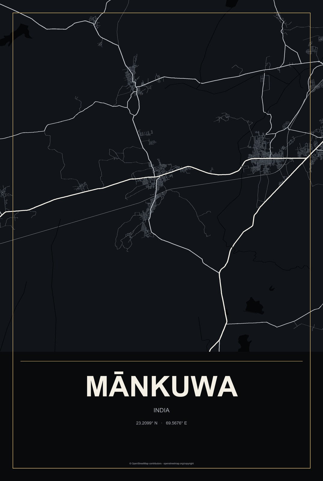 Mānkuwa, India City Map Aluminum Sign in Metropolitan Noir style