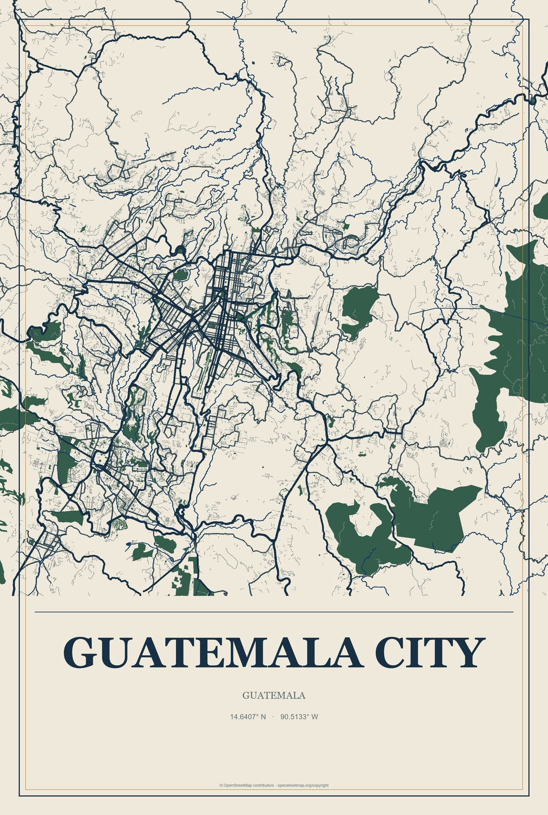 Guatemala City, Guatemala City Map Aluminum Sign in Coastal Cutout style