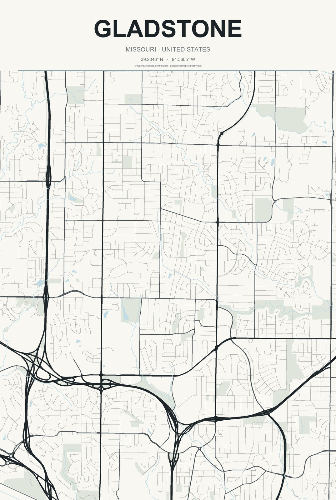 Gladstone, Missouri City Map Aluminum Sign in Headline Atlas style