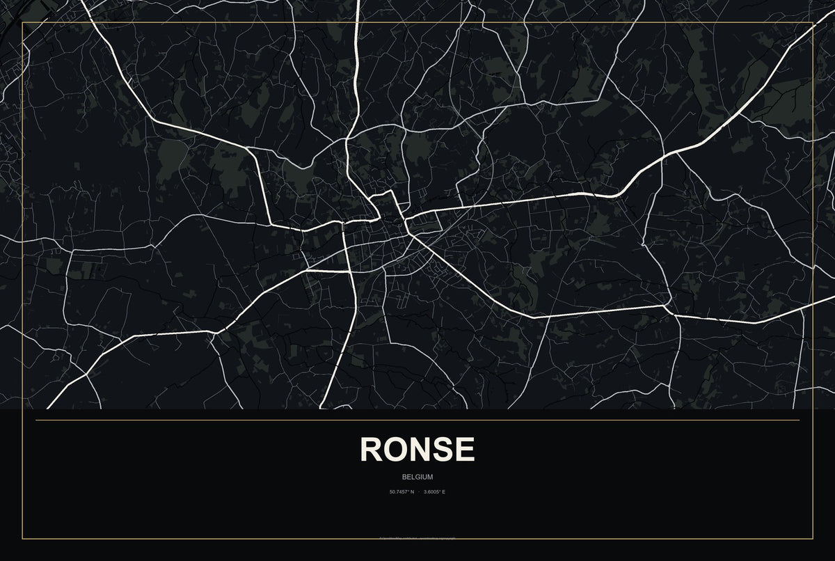 Ronse, Belgium City Map Aluminum Sign in Metropolitan Noir style