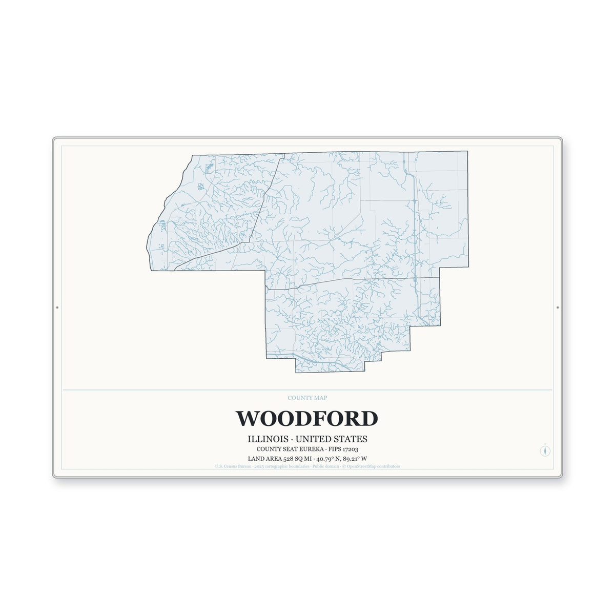 Woodford County, Illinois Map Aluminum Sign in Gallery Air style