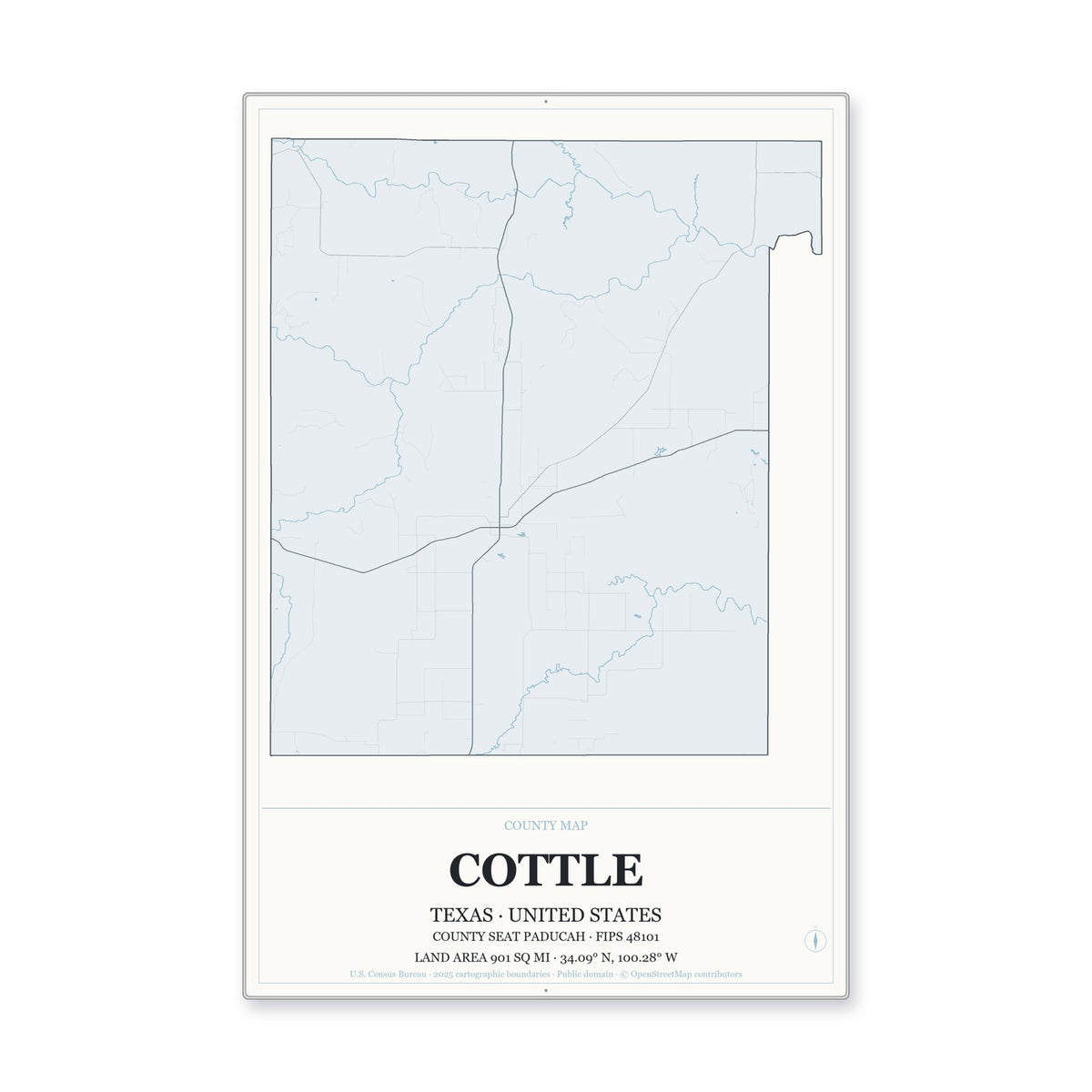Cottle County, Texas Map Aluminum Sign in Gallery Air style