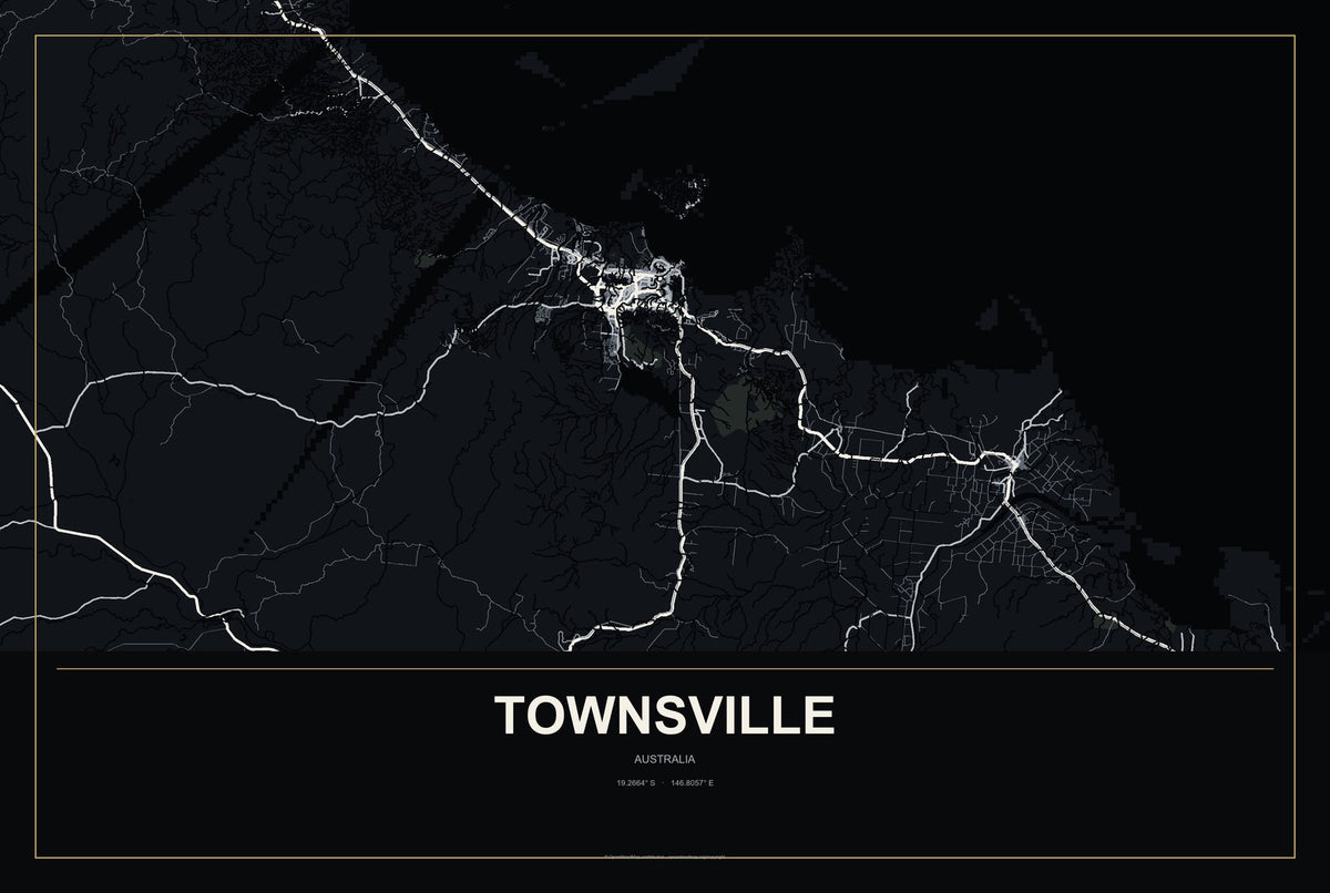 Townsville, Australia City Map Aluminum Sign in Metropolitan Noir style