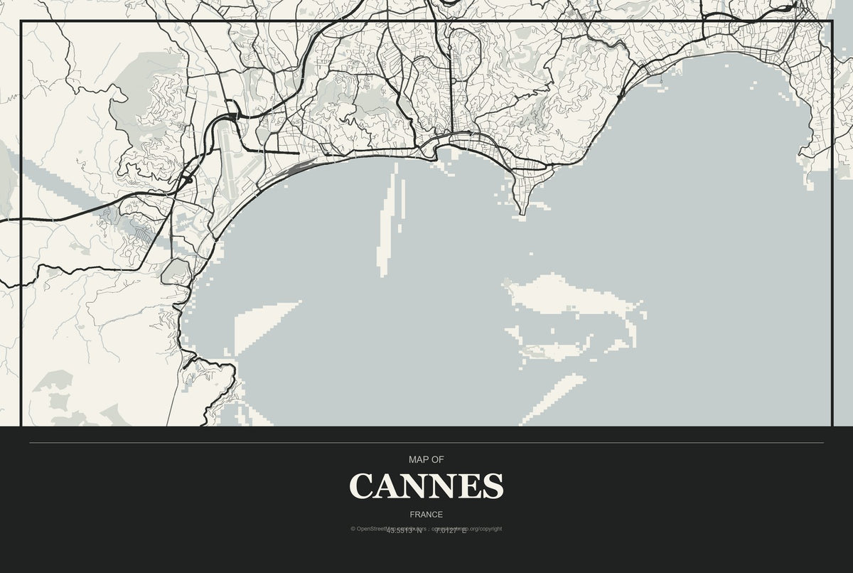 Cannes, France City Map Aluminum Sign in Museum Plaque style