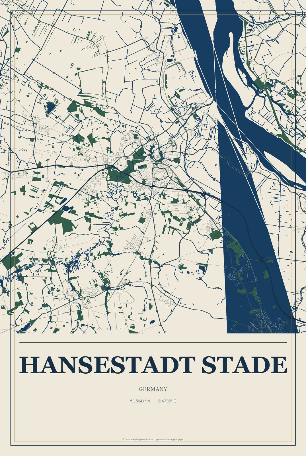 Hansestadt Stade, Germany City Map Aluminum Sign in Coastal Cutout style