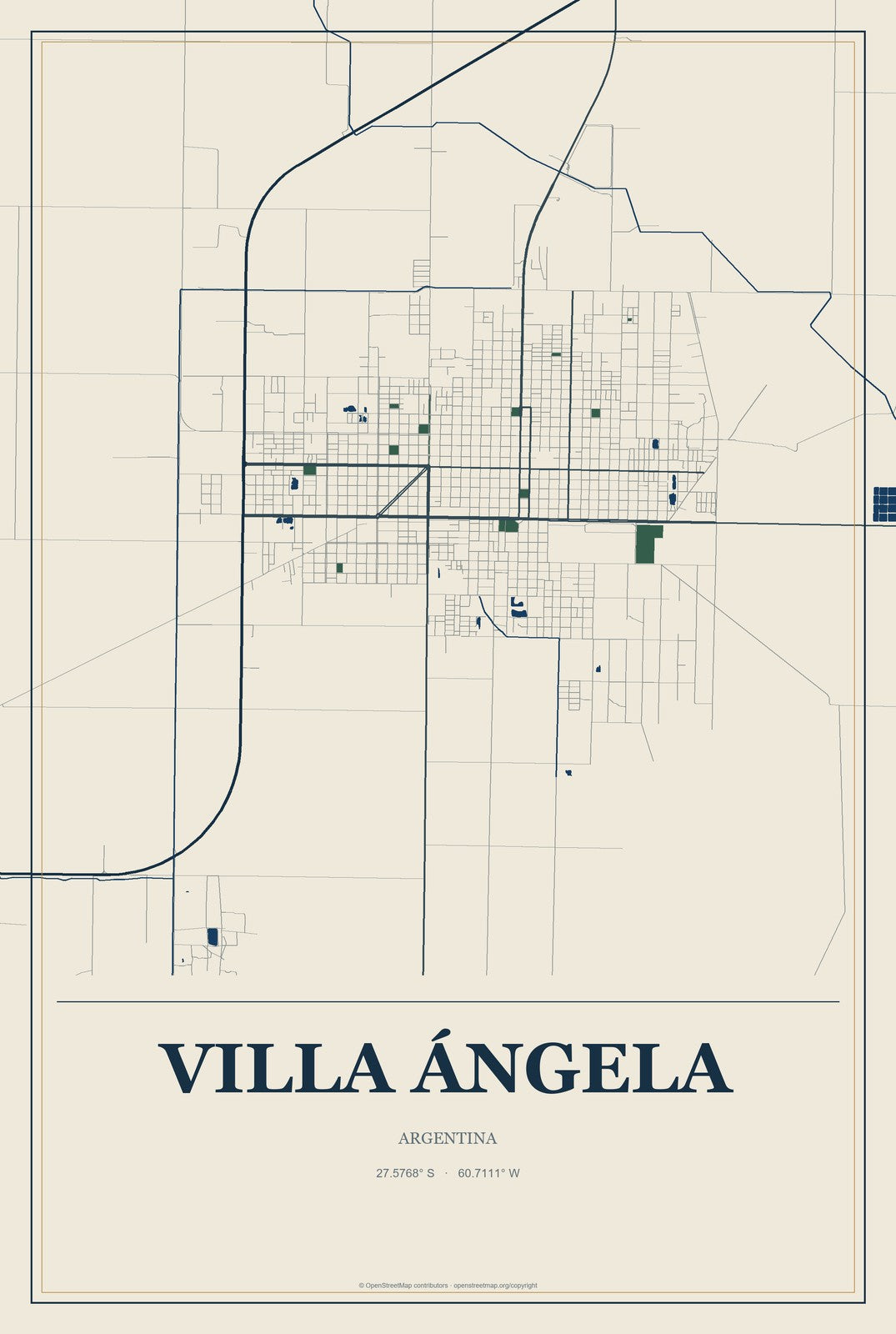 Villa Ángela, Argentina City Map Aluminum Sign in Coastal Cutout style