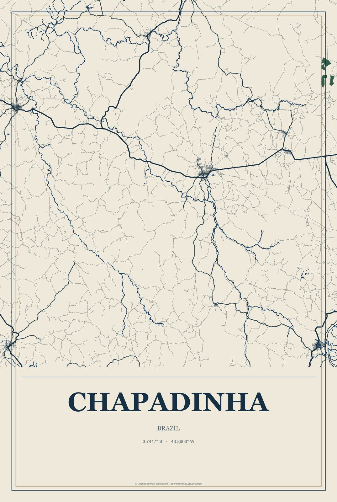 Chapadinha, Brazil City Map Aluminum Sign in Coastal Cutout style