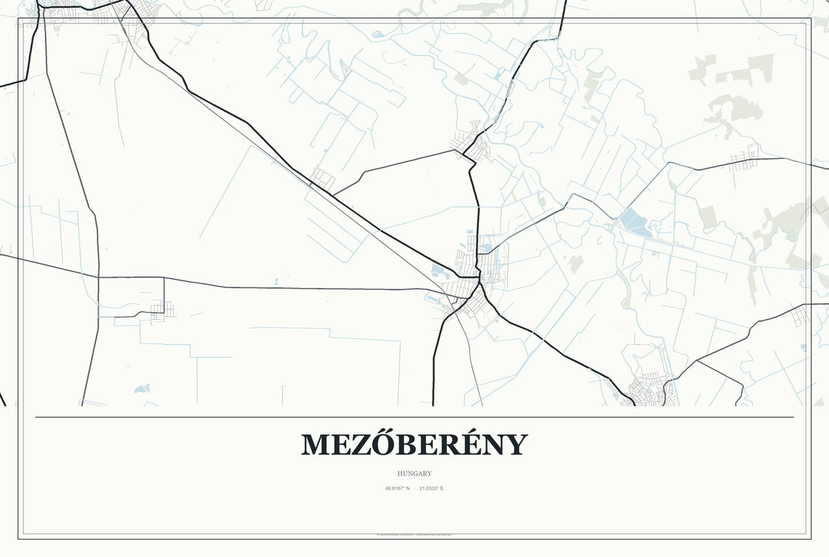 Mezőberény, Hungary City Map Aluminum Sign in Gallery Air style