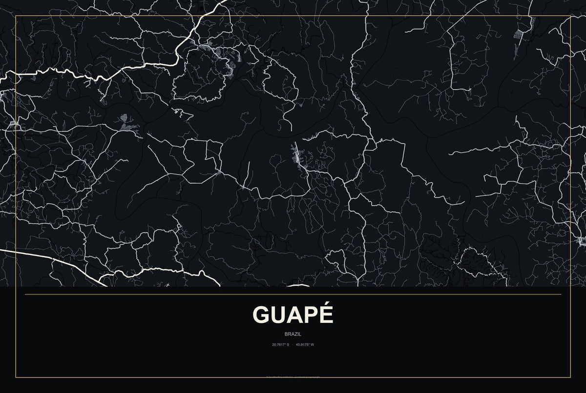 Guapé, Brazil City Map Aluminum Sign in Metropolitan Noir style