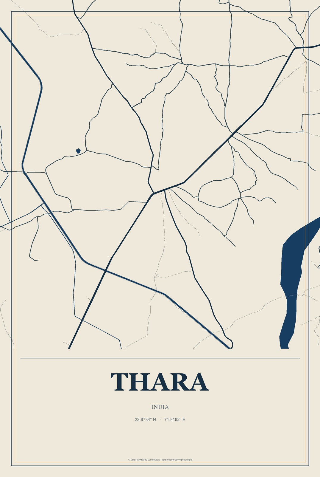 Thara, India City Map Aluminum Sign in Coastal Cutout style