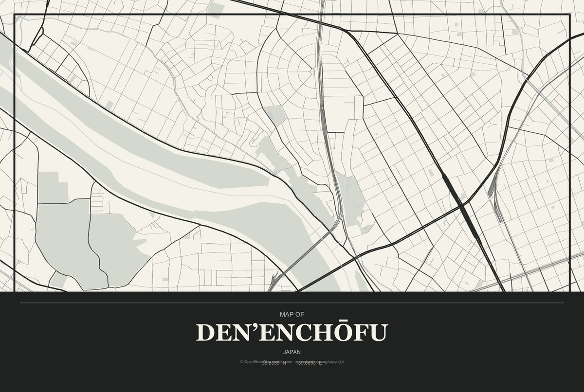 Den’enchōfu, Japan City Map Aluminum Sign in Museum Plaque style