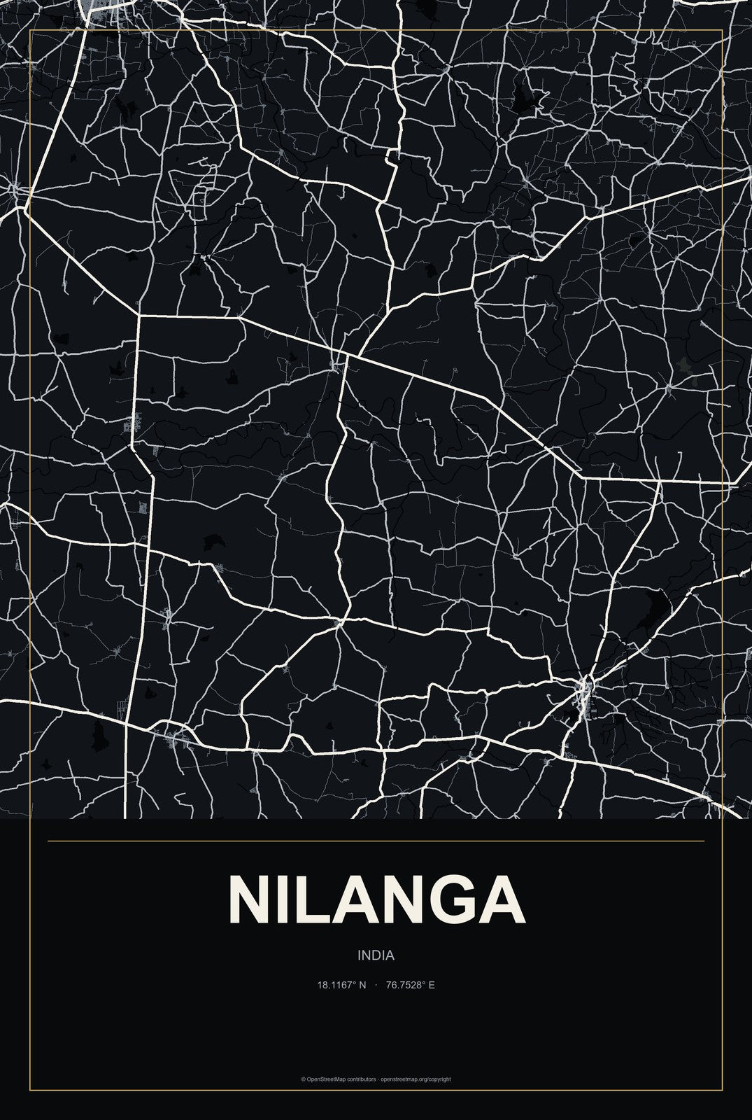 Nilanga, India City Map Aluminum Sign in Metropolitan Noir style