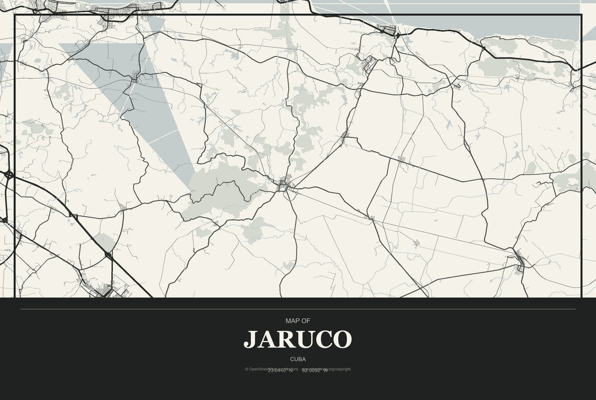 Jaruco, Cuba City Map Aluminum Sign in Museum Plaque style
