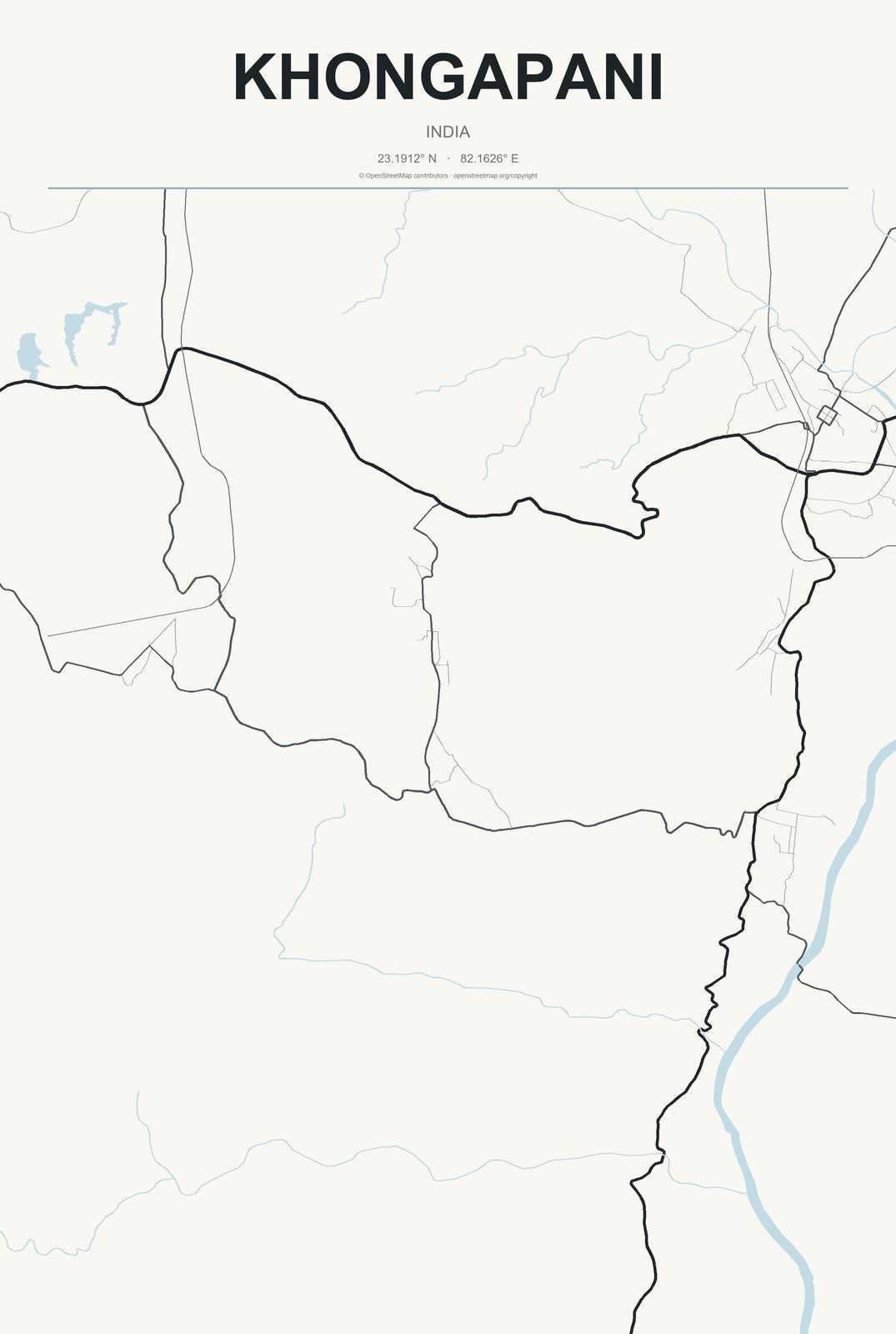 Khongapani, India City Map Aluminum Sign in Headline Atlas style