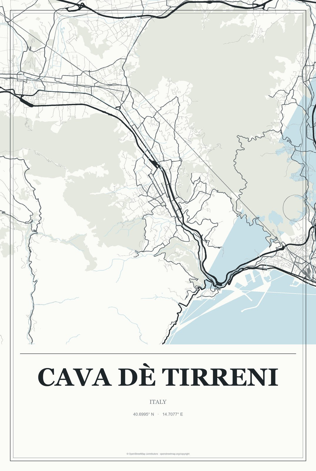 Cava Dè Tirreni, Italy City Map Aluminum Sign in Gallery Air style