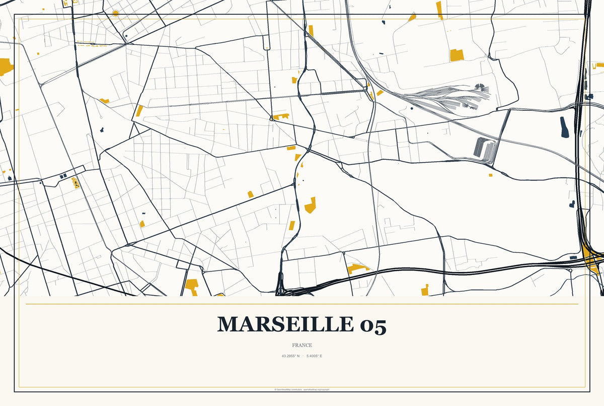 Marseille 05, France City Map Aluminum Sign in Citrine Modern style